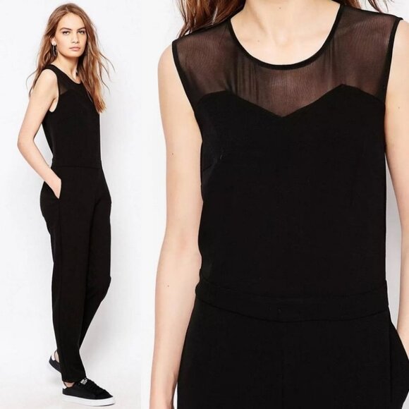 Garmentory Just Female Black Jumpsuit Size XS Mesh Panel Pockets Sleeveless Min - Picture 2 of 12